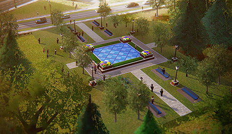 Park s jezírkem s klidnou hladinou