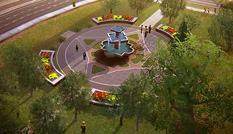 Velký park s fontánou