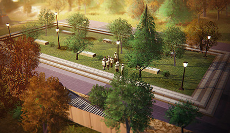 Víceúrovňový městský prostor se zelení