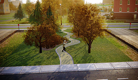 likatý chodník se stromořadím