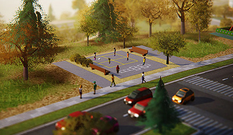 Park s asfaltovým hřištěm