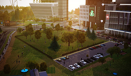 Velké hřiště s parkovištěm